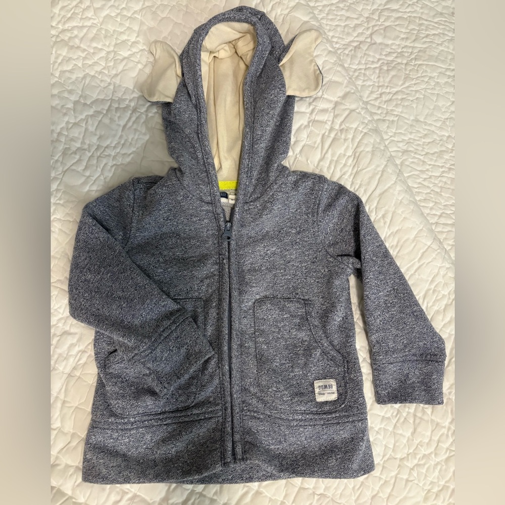Gap Disney Dumbo - with hood and ears, zip up jacket, size 12 to 18 months